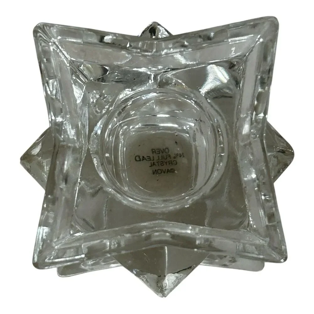 Set of 2 Vintage Avon 24% Lead Crystal Candlestick Holder Geometric Stackable